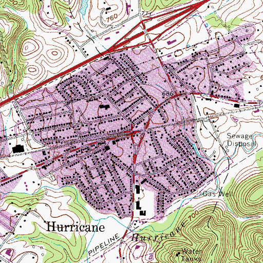 Topographic Map of Hurricane, WV