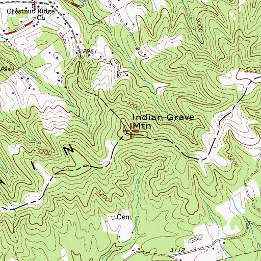 Topographic Map of Indian Grave Mountain, WV
