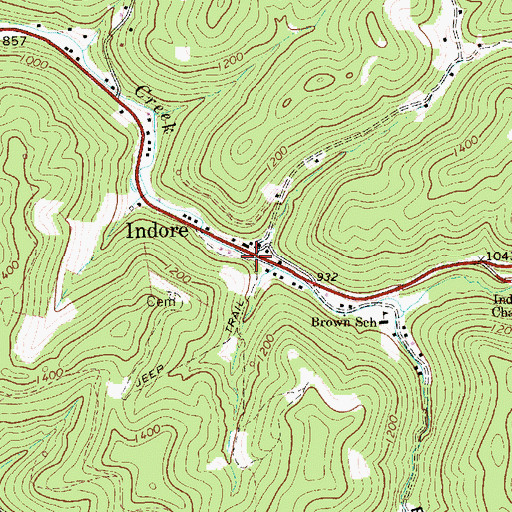 Topographic Map of Indore, WV