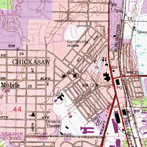 Topographic Map of Chickasaw United Methodist Church, AL