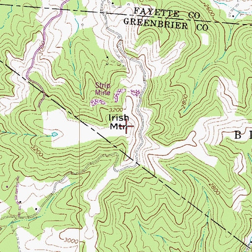 Topographic Map of Irish Mountain, WV