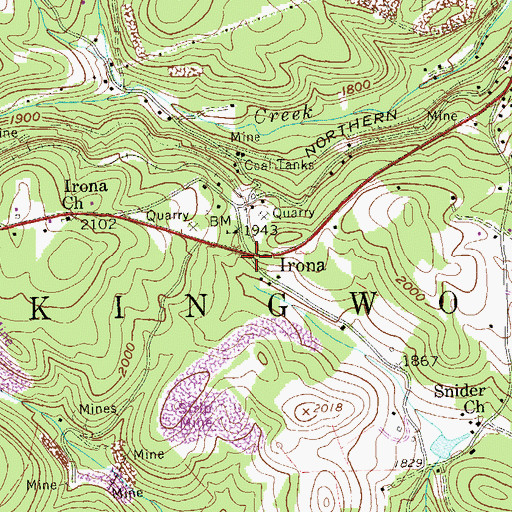 Topographic Map of Irona, WV