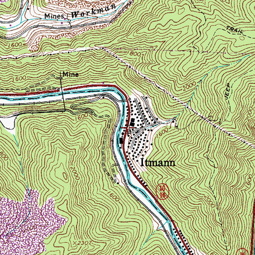 Topographic Map of Itmann, WV