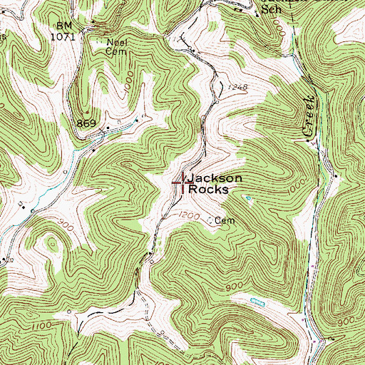 Topographic Map of Jackson Rocks, WV