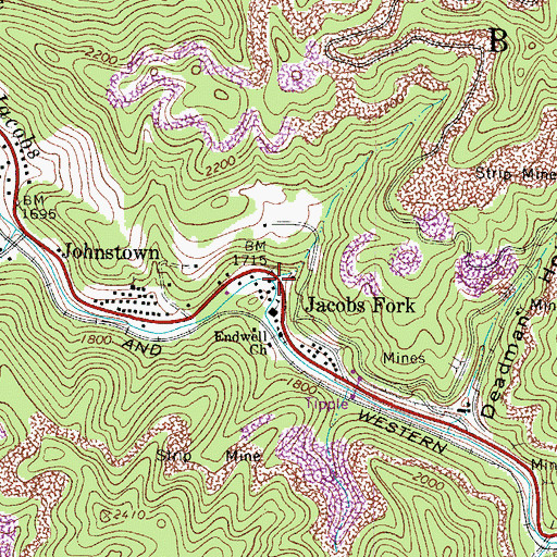 Topographic Map of Jacobs Fork, WV