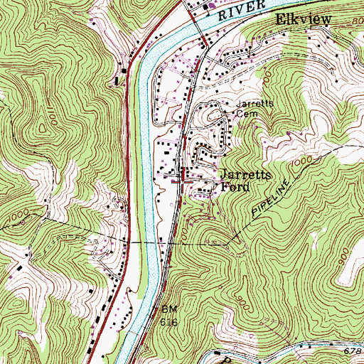 Topographic Map of Jarretts Ford, WV