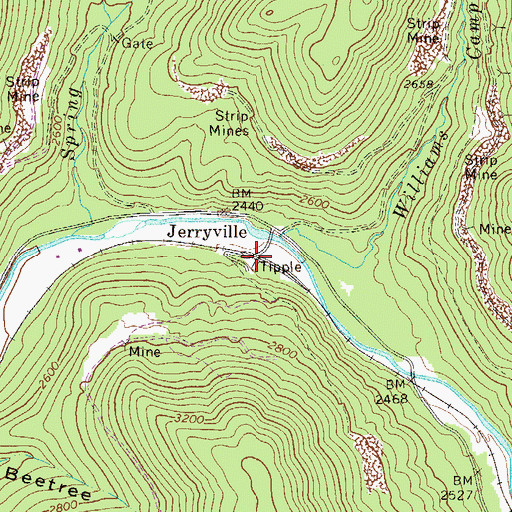 Topographic Map of Jerryville, WV