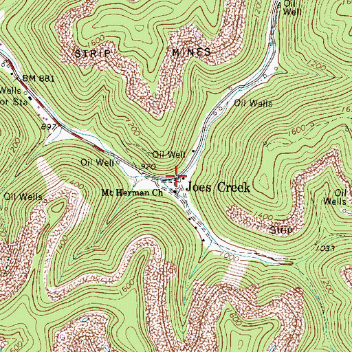Topographic Map of Joes Creek, WV