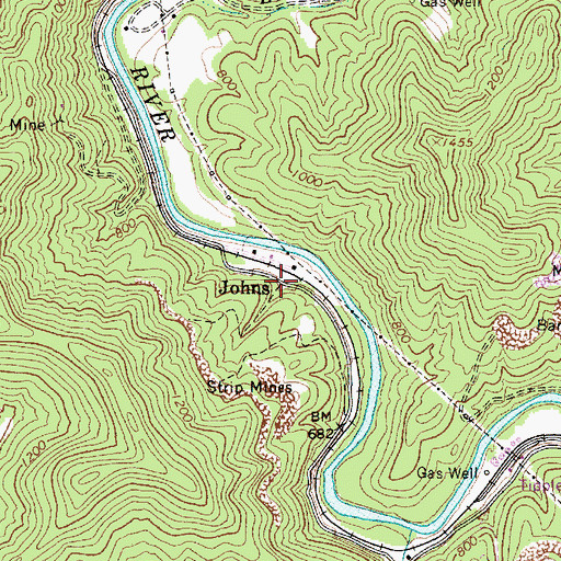 Topographic Map of Johns, WV