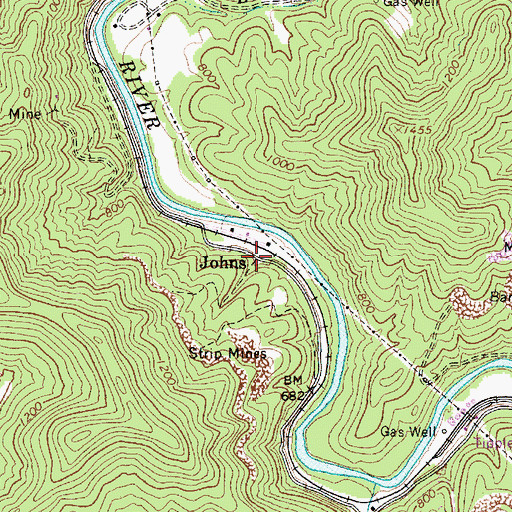 Topographic Map of Johns, WV