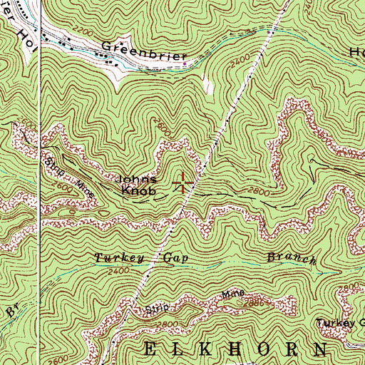 Topographic Map of Johns Knob, WV