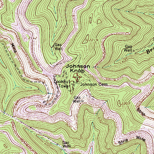 Topographic Map of Johnson Knob, WV