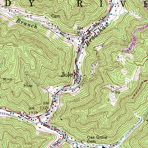 Topographic Map of Jolo, WV