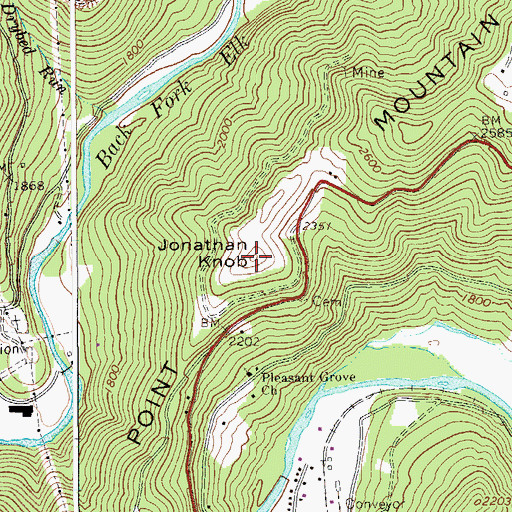 Topographic Map of Jonathan Knob, WV