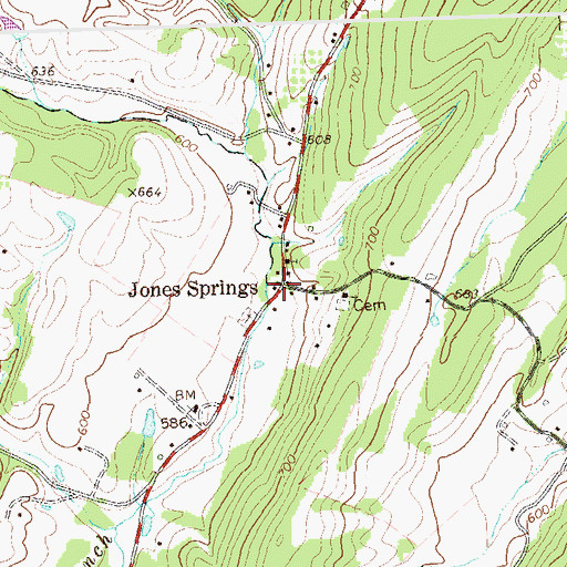 Topographic Map of Jones Springs, WV