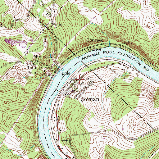 Topographic Map of Jordan, WV