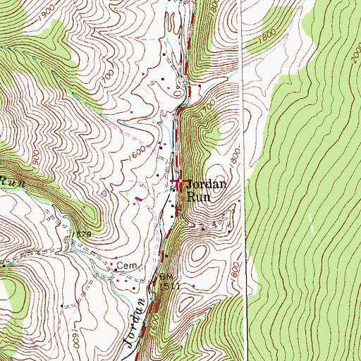 Topographic Map of Jordan Run, WV
