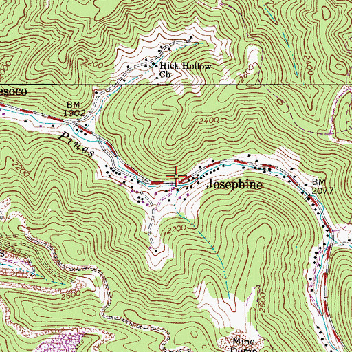 Topographic Map of Josephine, WV