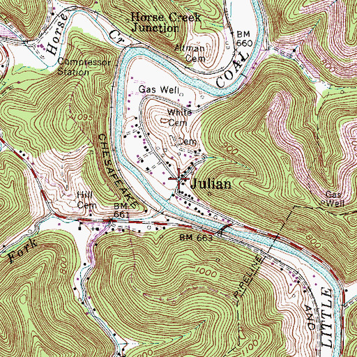 Topographic Map of Julian, WV