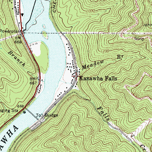 Topographic Map of Kanawha Falls, WV