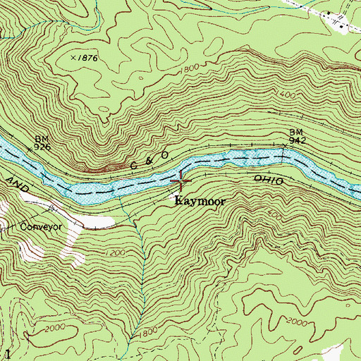 Topographic Map of Kaymoor, WV