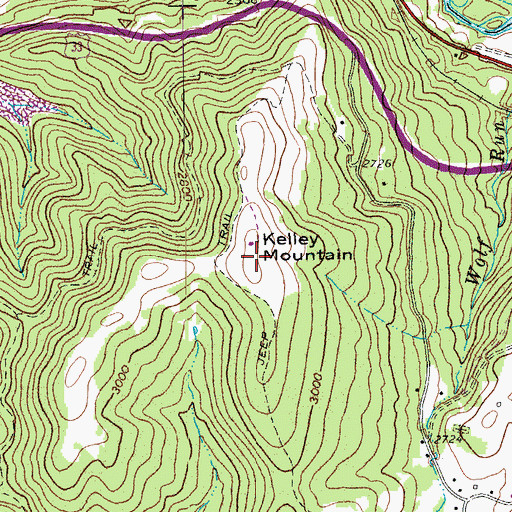 Topographic Map of Kelley Mountain, WV