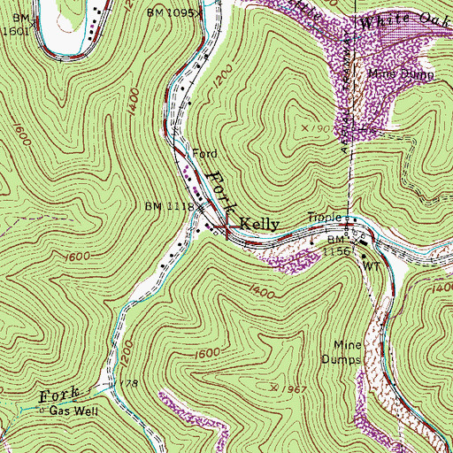Topographic Map of Kelly, WV