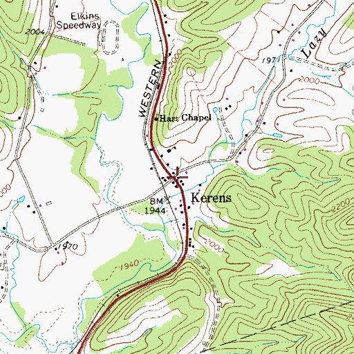Topographic Map of Kerens, WV