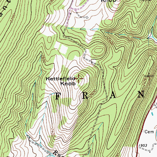 Topographic Map of Kettlefield Knob, WV