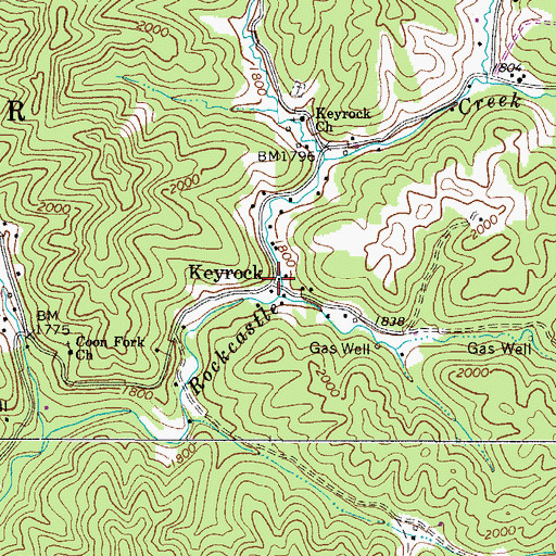 Topographic Map of Keyrock, WV
