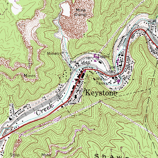 Topographic Map of Keystone, WV