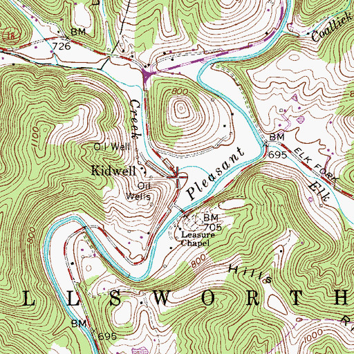 Topographic Map of Kidwell, WV
