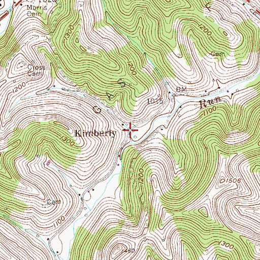 Topographic Map of Kimberly, WV
