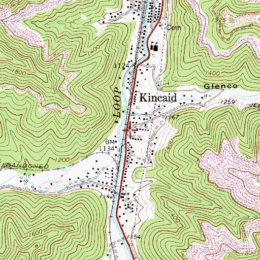 Topographic Map of Kincaid, WV