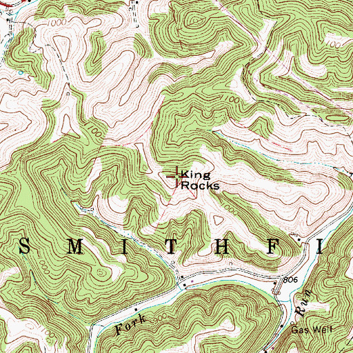 Topographic Map of King Rocks, WV