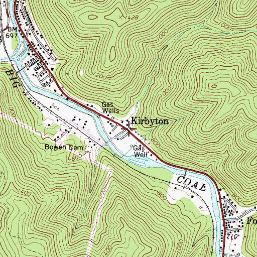 Topographic Map of Kirbyton, WV