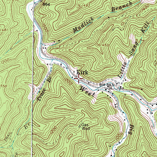 Topographic Map of Kirk, WV
