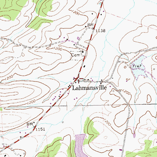 Topographic Map of Lahmansville, WV