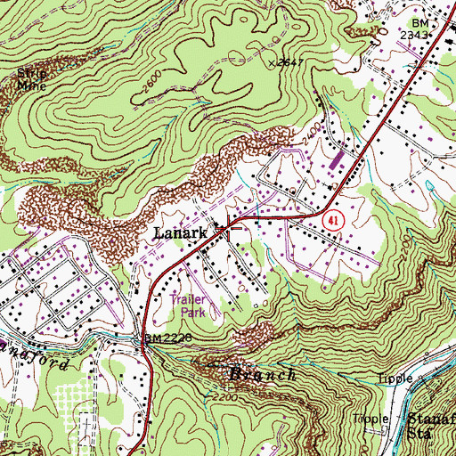 Topographic Map of Lanark, WV