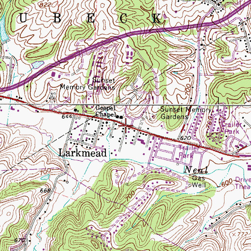 Topographic Map of Larkmead, WV
