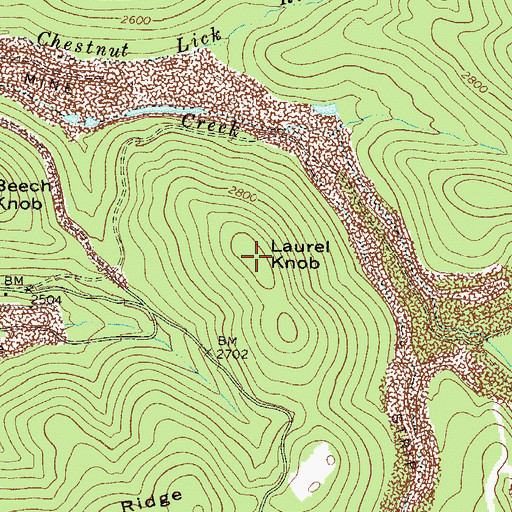 Topographic Map of Laurel Knob, WV