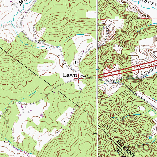 Topographic Map of Lawn, WV