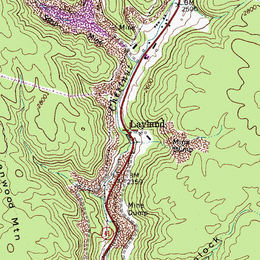 Topographic Map of Layland, WV