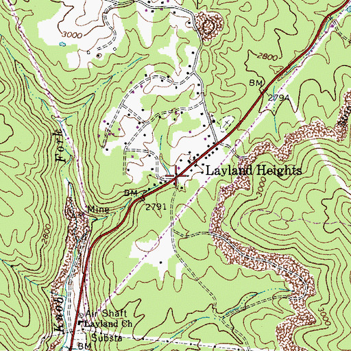 Topographic Map of Layland Heights, WV