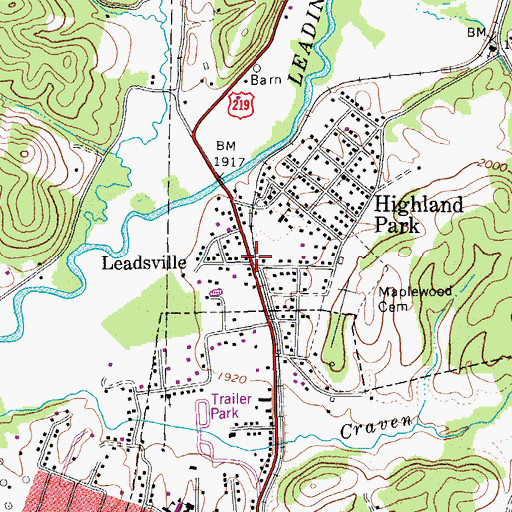 Topographic Map of Leadsville, WV