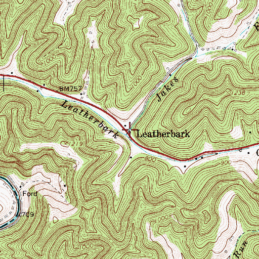 Topographic Map of Leatherbark, WV