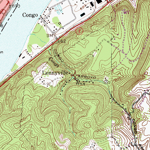 Topographic Map of Lennyville, WV