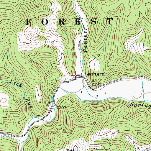 Topographic Map of Leonard, WV