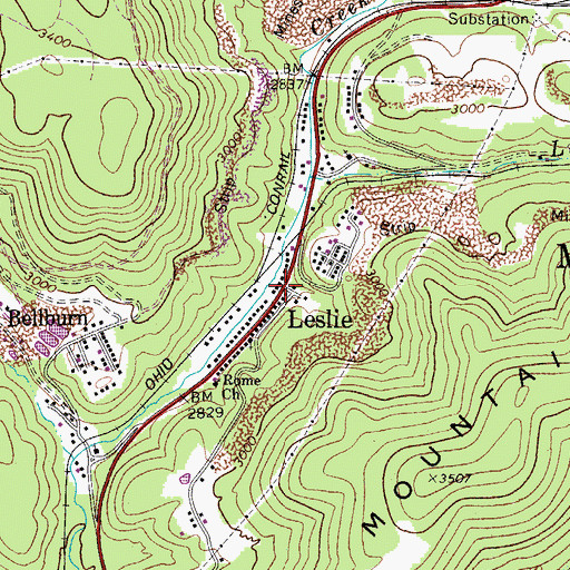 Topographic Map of Leslie, WV