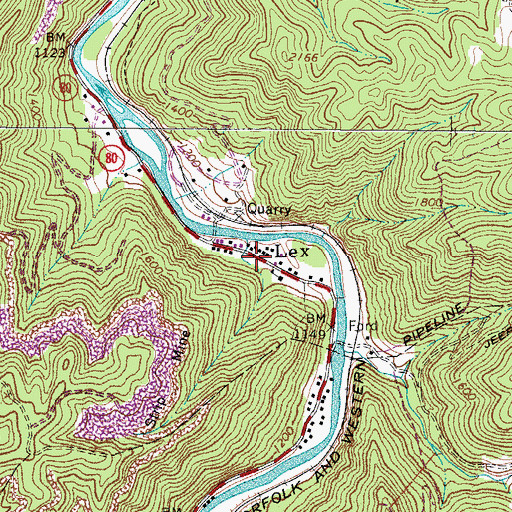 Topographic Map of Lex, WV